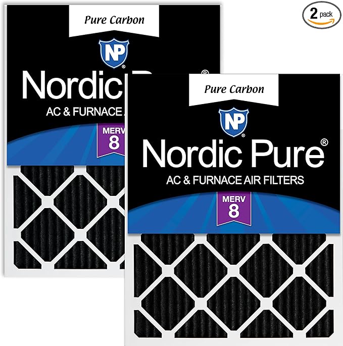 Nordic Pure 16x30x1 (Actual Size: 15 3/4 x 29 11/16 x 3/4) Pure Carbon Pleated Odor Reduction Furnace Air Filters 2 Pack