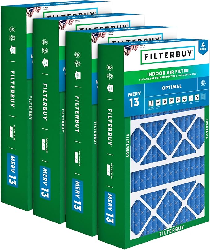 Filterbuy 17x26x4 Air Filter MERV 13 Optimal Smoke & Allergy Defense (4-Pack), Electrostatic Pleated HVAC AC Furnace Filters Replacement for Lennox (Actual Size: 16.56 x 25.94 x 4.13)