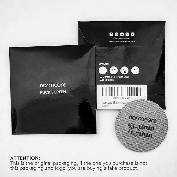 Normcore 53.3mm Puck Screen - Lower Shower Screen - Metal Contact Screen for Espresso 54mm Portafilter Filter Basket - 1.7mm Thickness 150μm - 316 Stainless Steel (Pack of 2)