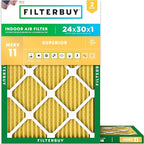 Filterbuy 24x30x1 Air Filter MERV 11 Superior Pet & Allergy Defense (2-Pack), Electrostatic Pleated HVAC AC Furnace Filters Replacement, Made in USA (Actual Size: 23.88 x 29.88 x 0.75)