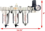 3/8" NPT MID FLOW 4 Stages Filter Coalescing Desiccant Dryer Regulator System For Compressed Air Lines, Poly Bowls, Great For Paint Spray And Plasma Cutter (MANUAL DRAIN)