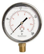 4" Oil Filled Pressure Gauge - Stainless Steel Case, Brass, 1/2" NPT, Lower Mount Connection, 0-200PSI