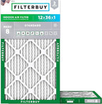 Filterbuy 12x36x1 Air Filter MERV 8 Essential Dust & Allergy Defense (2-Pack), Electrostatic Pleated HVAC AC Furnace Filters Replacement, Made in USA (Actual Size: 11.88 x 35.88 x 0.75)