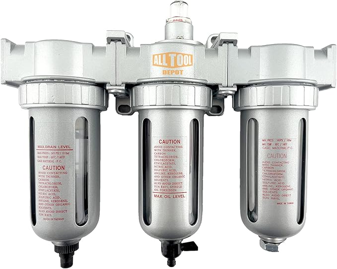 3/8" NPT MID FLOW 3 Stages Filter Coalescing Desiccant Dryer System For Compressed Air Lines, Poly Bowls, Great For Paint Spray And Plasma Cutter (AUTO DRAIN)