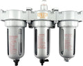1/4" NPT MID FLOW 3 Stages Filter Coalescing Desiccant Dryer System For Compressed Air Lines, Poly Bowls, Great For Paint Spray And Plasma Cutter (AUTO DRAIN)