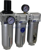 SUPER HEAVY DUTY HIGH FLOW AIR FILTRATION SYSTEM, 2 STAGE PARTICULATE FILTER PLUS OIL REMOVING COALESCING FILTER COMBINATION (3/4" NPT, MANUAL DRAIN)