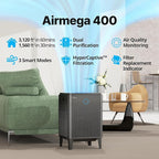COWAY Air Purifier for Home Large Room Up to 3,120ft², Washable Pre-Filter and HEPA Filter for Smoke, Allergies, Pet Dander, Odor, AQI, Auto & Sleep Mode, Timer, 5yr Warranty, Airmega 400(G)