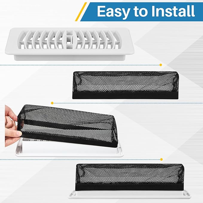 Zonon 12 Pcs 4 x 12 Inch Floor Register Cover Trap Vent Screen for Home Vent Mesh Elastic Band Filter Floor Register Trap Keeps Pet Hair,Food Out(Black)