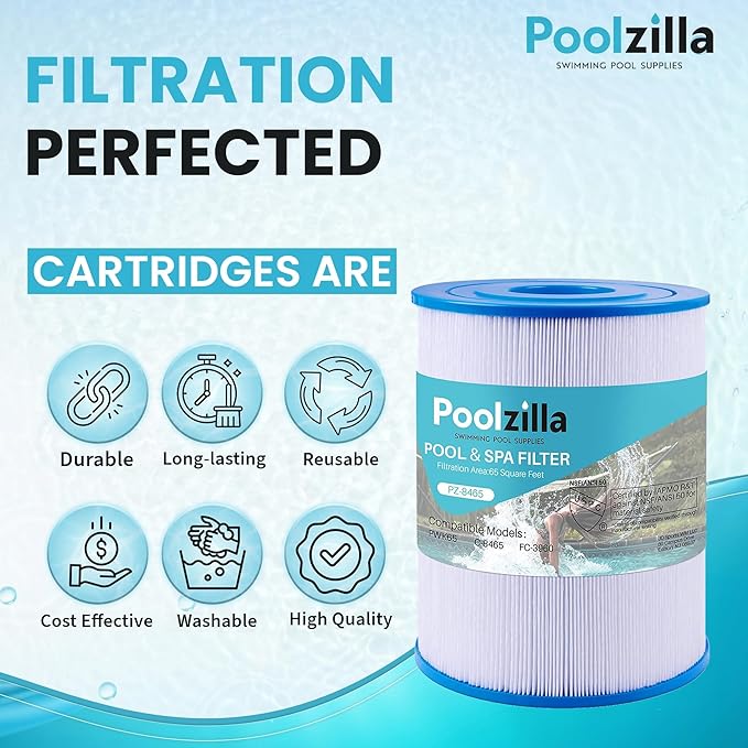 Poolzilla 2-Pack Spa Filter Cartridge Replacement for Watkins 31114, Unicel C-8465, Pleatco PWK65, Filbur FC-3960, 71827, 71828, Tiger River Caspian, Bengal, Sumatran, Caldera 76136 | Spa Filtration