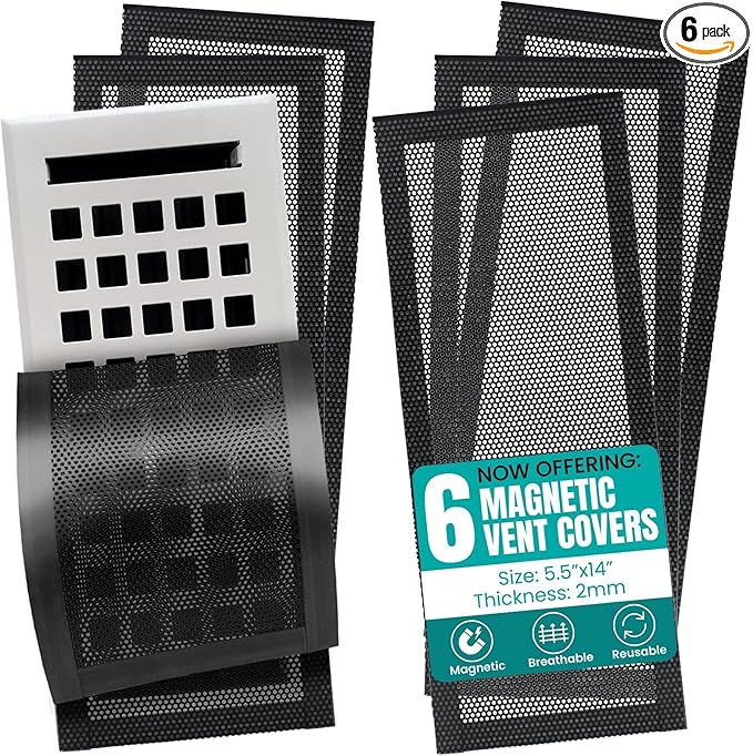 Efforest Floor Vent Covers Magnetic - 6 Pack Air Filters Mesh Screen Dust Filter Register Deflectors for Home HVAC AC Grilles & RV - Strong Hold Washable (5.5x14 Inch)