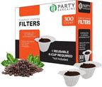 PARTY BARGAINS 300 Compact White Coffee Filter Liners – Disposable, Compatible with Keurig Brewers & K-Cup Reusable Pods, Single-Serve Paper Filters