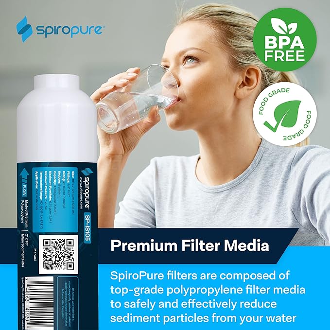 SpiroPure Inline Sediment Water Filter with 1/4" FNTP or 3/8" Quick-Connect, 2" x 10" (Case of 25)