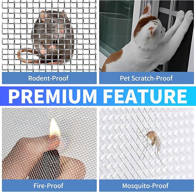 304 Stainless Steel Mesh, 24in x 10ft, 20 Mesh, Sturdy Metal Screen Roll for Window, Door, Air Vents, Filter, Cage, Garden, Patio, Pet (Sliver, 24inch x 10feet)