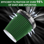 6" 152mm Cold Air Intake Filter Clamp-On Replacement High Flow Inlet Air Filter High Performance Washable Cone Filter 7" Tall Green