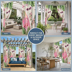 Summer Flamingbirds Outdoor Curtains for Patio Palm Leaves Plumeria Linen Waterproof Outside Curtains with Grommet Top Weatherproof Curtain for Cabana Pergola Gazebo, 1 Panel, 54" W x 84" L