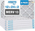 Aerostar 12x24x2 MERV 13 Pleated Air Filter, AC Furnace Air Filter, 6 Pack (Actual Size: 11 3/8" x 23 3/8" x 1 3/4")