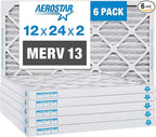 Aerostar 12x24x2 MERV 13 Pleated Air Filter, AC Furnace Air Filter, 6 Pack (Actual Size: 11 3/8" x 23 3/8" x 1 3/4")