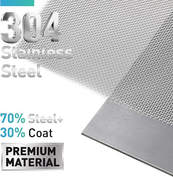 304 Stainless Steel Mesh Window Screen Roll,47IN x 98.43FT Silver Metal Window Screen Replacement,Screen Mesh for Window,Door,Patio,Pet,Vent,Filter,Porch,Cage and DIY Project (22 Mesh)