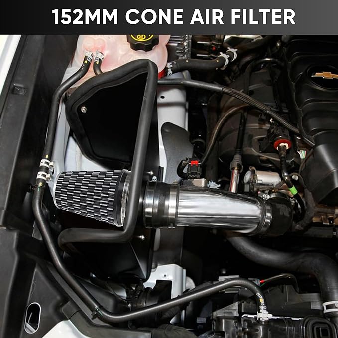 6" 152mm Cold Air Intake Filter Clamp-On Replacement High Flow Inlet Air Filter High Performance Washable Cone Filter 9" Tall Carbon Fiber Pattern