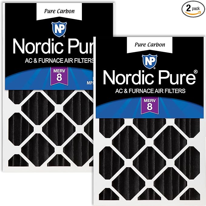 Nordic Pure 18x24x4 (Actual Size: 17 1/2 x 23 3/8 x 3 5/8) Pure Carbon Pleated Odor Reduction Merv 8 Furnace Filters 2 Pack