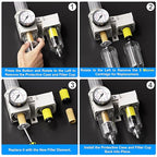 TAILONZ PNEUMATIC 0-150PSI 1/4 Inch NPT Particulate Filter+Coalescing Filter Air Filter Pressure Regulator Combo Piggyback, Air Tool Compressor Filter (Semi-Auto Drainage）