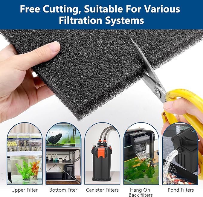 hygger Aquarium Sponge Filter Pad, Filter Media Foam Sponges, Cut-to-Size Open Cell Foam Sheet for Fish Tanks and Ponds, S (4 Pack 5.9 * 3.9 * 1 inch)