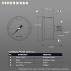 2-1/2" Dial Size, 0-160 Psi Pressure Gauge, Glycerin Liquid Filled, 1/4" NPT Back Mount, Stainless Steel Case, for Air Compressor, Well Pump, Water, RV, Tire, CO2, Pipe, Gas, Pressure Test