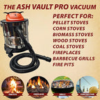Pellethead Ash Vault Pro | 10-Amp Ash Vacuum for Fireplaces, Pellet Stoves & BBQs – 5-Gal Capacity, Dual HEPA, Heat-Resistant Hose, Steel Tank