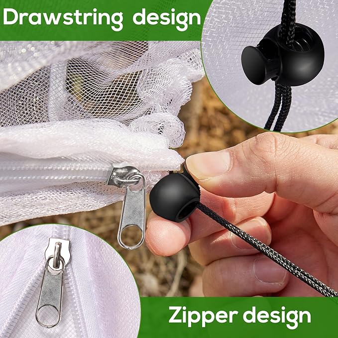 2PCS 7.8 x 7.8ft Large Fruit Tree Netting Cover with Zipper and Drawstring,Garden Insect Netting Plant Cover Transparent Bird Plant Barrier Flower Fruit Mesh Screen for Preventing Deer Squirrel Bug