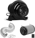 iPower 4 Inch 195 CFM Inline Fan Upgrade, Air Carbon Filter, 8 Feet Flexible Ducting and Rope Hanger, Ventilation Exhaust Blower Kits for Grow Tent, HVAC Heating Cooling