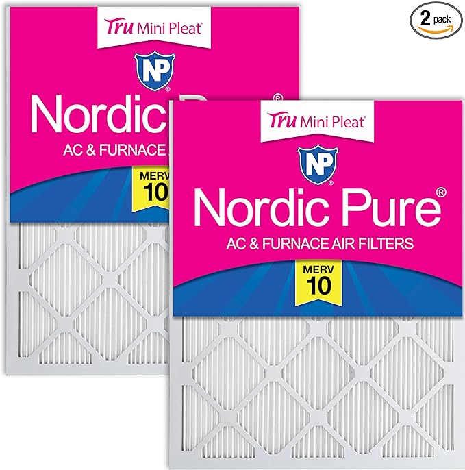 Nordic Pure 14x30x1 (Actual Size: 13 11/16 x 29 11/16 x 3/4) Tru Mini Pleat MERV 10 AC Furnace Air Filters – 2.5X More Media for Longer-Lasting, High-Efficiency Filtration - 2 Pack
