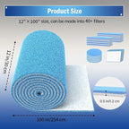Air Vent Filter, 2 Pack 12"X100" Cut to Size MERV 8 Triple Air Filter Material, Blue & White Electrostatic Vent Filter Kit for Home Floor, Ceiling, Grilles, HVAC Vent, Compression Packing