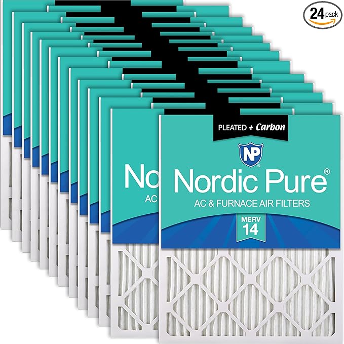 Nordic Pure 18x18x1 (Actual Size: 17 3/4 x 17 3/4 x 3/4) Pleated Air Filters MERV 14 Plus Carbon 24 Pack
