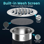 Stainless Steel Soffit Vents 6 Inch, HG Power Round Vent Cover with Screen Mesh, Louver Air Vent Hood for Wall, Ceiling Mount, Bathroom, Garage, Attic Ventilation, 2-Pack, Silver