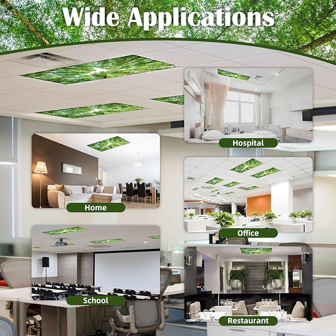 Fluorescent Light Covers - Classroom Covers for Ceiling Lights, 1 PCS 4 x 2 Feet Magnetic Light Filters, Classroom, Office Decor (Spring & Forest)