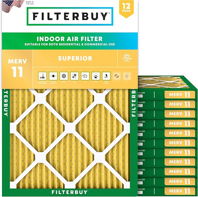 Filterbuy 12x18x1 Air Filter MERV 11 Superior Pet & Allergy Defense (12-Pack), Electrostatic Pleated HVAC AC Furnace Filters Replacement, Made in USA (Actual Size: 11.50 x 17.50 x 0.75)