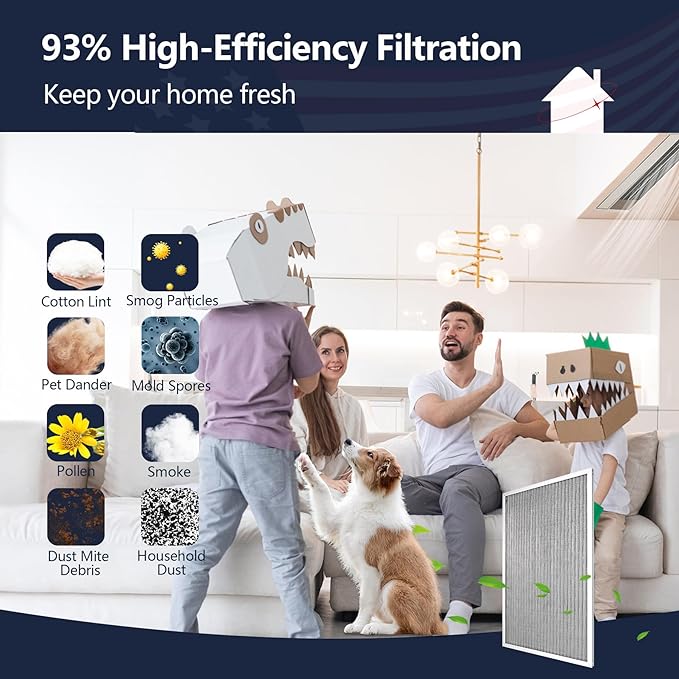 20x25x5 Washable Electrostatic Air Filter, MERV 8 Aluminum AC/HVAC Furnace Filter, Reusable Permanent Air Filter, Lasts a Lifetime, Increases Airflow（Actual Size:19.76"x24.72"x4.33")