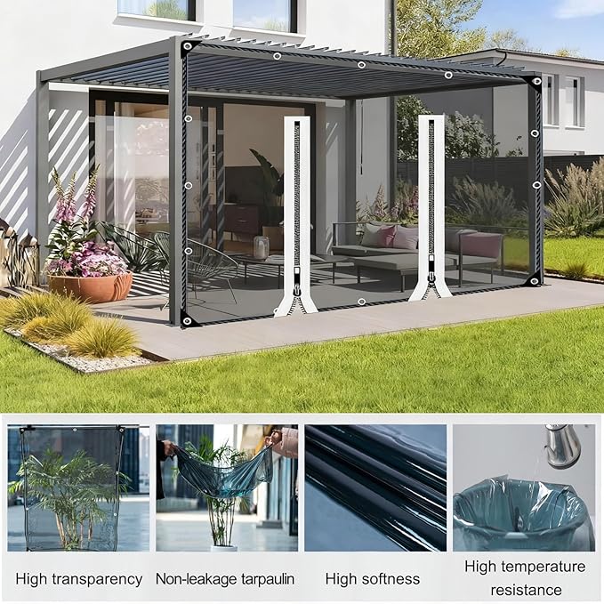 Curtain Patio Enclosure with Zippe, Heavy Duty PVC Transparent Tarpaulin Side Panels, Outdoor Clear Tarp Curtains for Porch, Pergola, Gazebo, Balcony, Patio(1.8x2m)