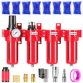 TAILONZ PNEUMATIC 0-150PSI 1/4 Inch NPT Red Industrial Grade 4 Stage Air Drying System, Particulate Filter, Coalescing Filter, Double Desiccant Dryer and Air Regulator (Manual Drainage)