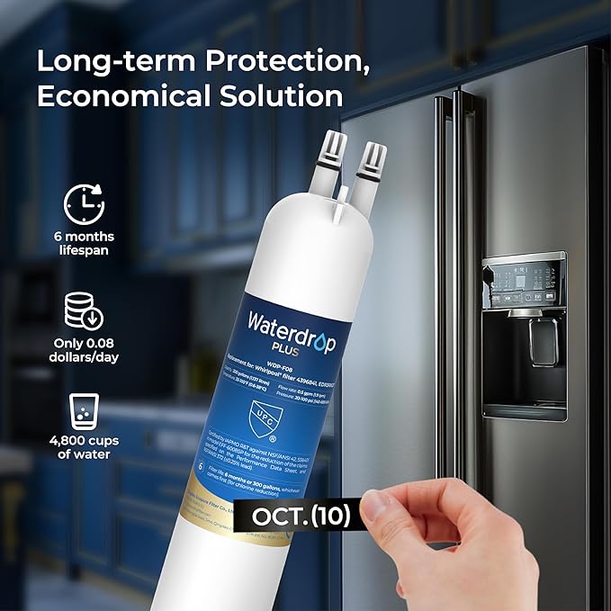 Waterdrop Plus EDR3RXD1 Replacement for Everydrop® Filter 3, 4396841, 4396710, 46-9083, 46-9030, WDP-F08 Refrigerator Water Filter, 2 Filters