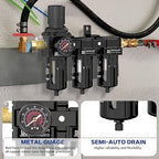 NEWPO 3/8" NPT Air Drying System for Water Separator,3 Stage Compressed Air Filter Regulator Combo, 5＆0.5&0.01 Micron Filter Cartridge,Semi-Auto Drain, Metal Bracket-Black