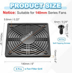 PATIKIL 135mm Fan Filter Grill, 6 Pcs Plastic Ventilation Dustproof Grill Cover Cooling Ventilator with Screws for Industry Workshop Computer Case Refrigerators Air Conditioning, Black