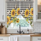 Sunflowers Swag Valances for Windows, Yellow Flowers Butterfly Farmhouse Black Plaid Rod Pocket Kitchen Curtains Valance, Small Window Curtains Swag for Cafe Bathroom Living Room, 2 Panels, 28x36 inch