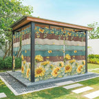 Sunflowers Outdoor Curtains for Patio Summer Floral Eucalyptus Leaves Vintage Wood Waterproof Outside Curtains with Grommet Top Weatherproof Curtain for Cabana Pergola Gazebo, 2 Pack, 54" W x 84" L