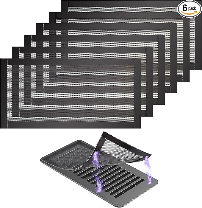 6 Pack Strong Magnetic Floor Vent Cover - PVC Mesh Register for Wall Ceiling Floor Catch Debris Hair Insect (Black, 4 x 8 Inch)