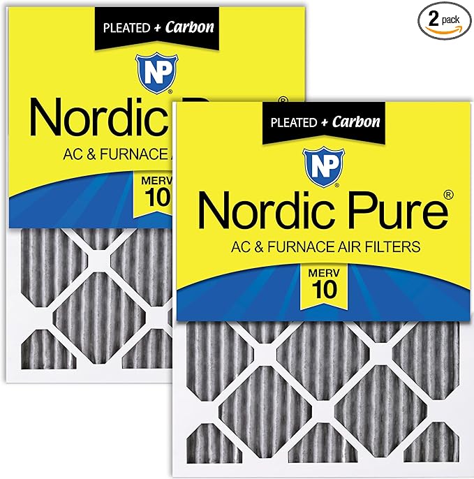 Nordic Pure 18x20x1 (Actual Size: 17 1/2 x 19 1/2 x 3/4) Furnace Air Filters MERV 10 Pleated Plus Carbon 2 Pack