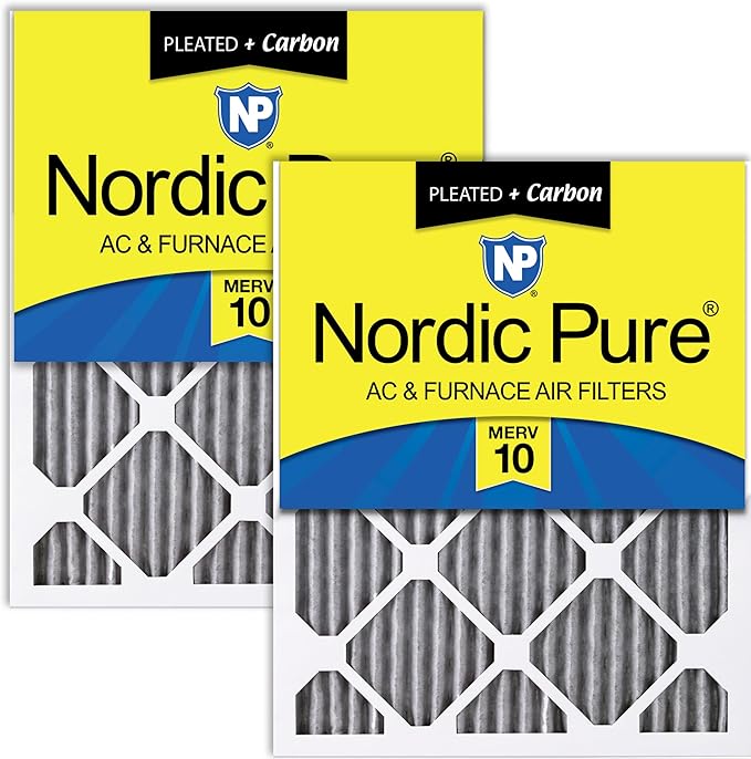 Nordic Pure 16x20x1 (Actual Size: 15 1/2 x 19 1/2 x 3/4) Furnace Air Filters MERV 10 Pleated Plus Carbon 2 Pack