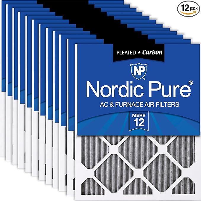 Nordic Pure 18x24x1 (Actual Size: 17 1/2 x 23 1/2 x 3/4) Furnace Air Filters MERV 12 Pleated Plus Carbon 12 Pack