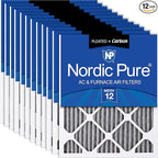 Nordic Pure 18x18x1 (Actual Size: 17 3/4 x 17 3/4 x 3/4) Furnace Air Filters MERV 12 Pleated Plus Carbon 12 Pack