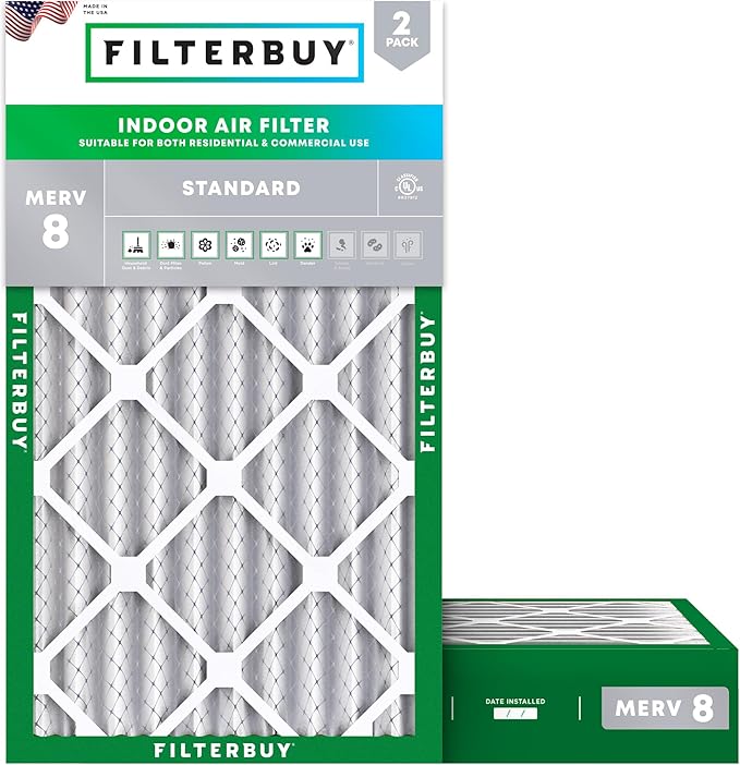 Filterbuy 12.5x21x4 Air Filter MERV 8 Essential Dust & Allergy Defense (2-Pack), Electrostatic Pleated HVAC AC Furnace Filters Replacement, Made in USA (Actual Size: 12.50 x 21.00 x 3.63)